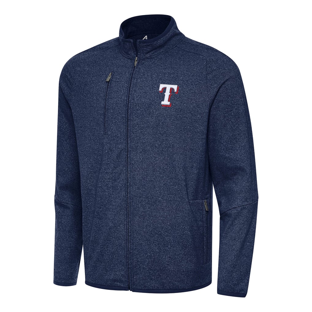 Texas Rangers Antigua Hold-Up Tri-Blend Full-Zip Jacket - Heather Navy