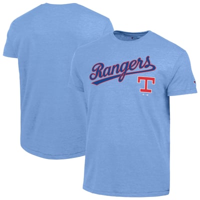  Texas Rangers Champion Cooperstown Wordmark Lockup Tri-Blend T-Shirt - Light Blue