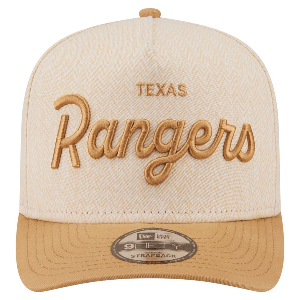  Texas Rangers New Era Herringbone 9FIFTY A-Frame Snapback Hat - Cream