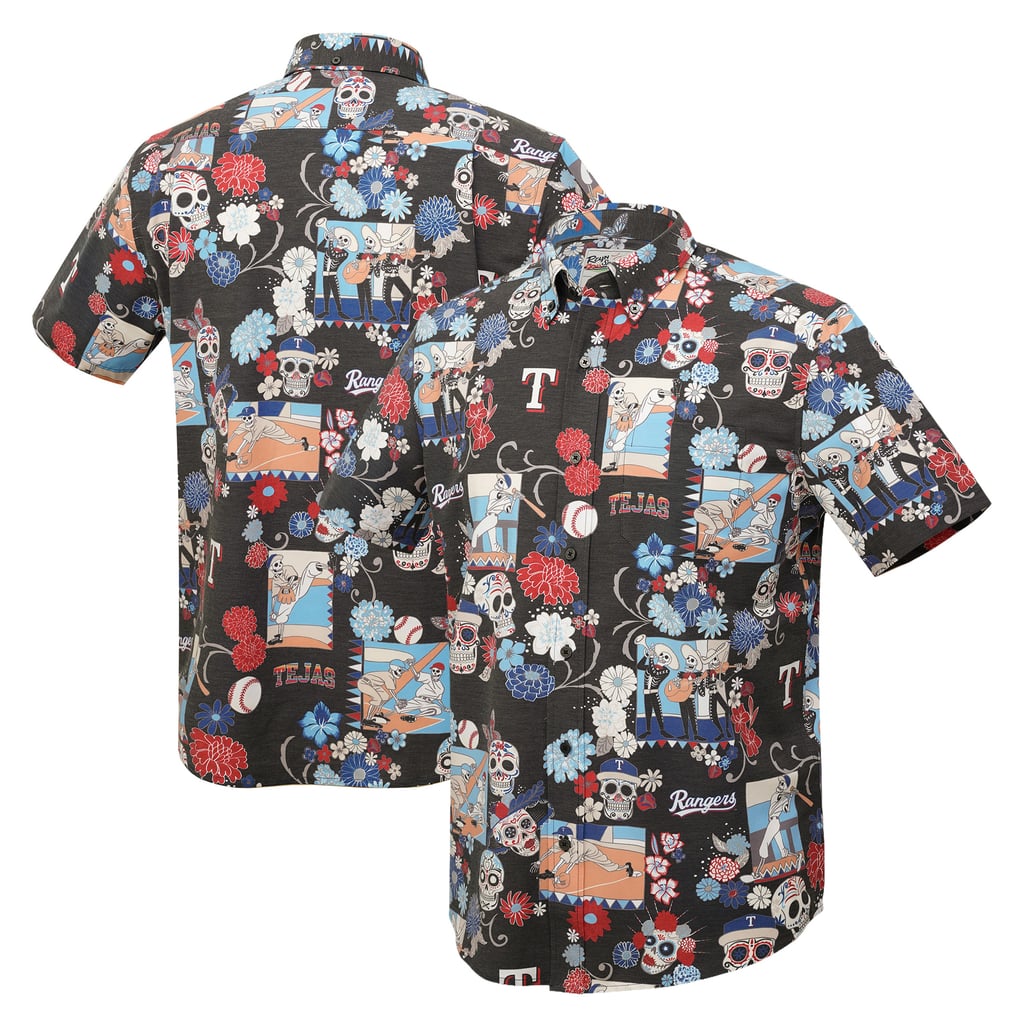 Texas Rangers Reyn Spooner Día De Los Muertos Tri-Blend Button-Down Shirt - Black