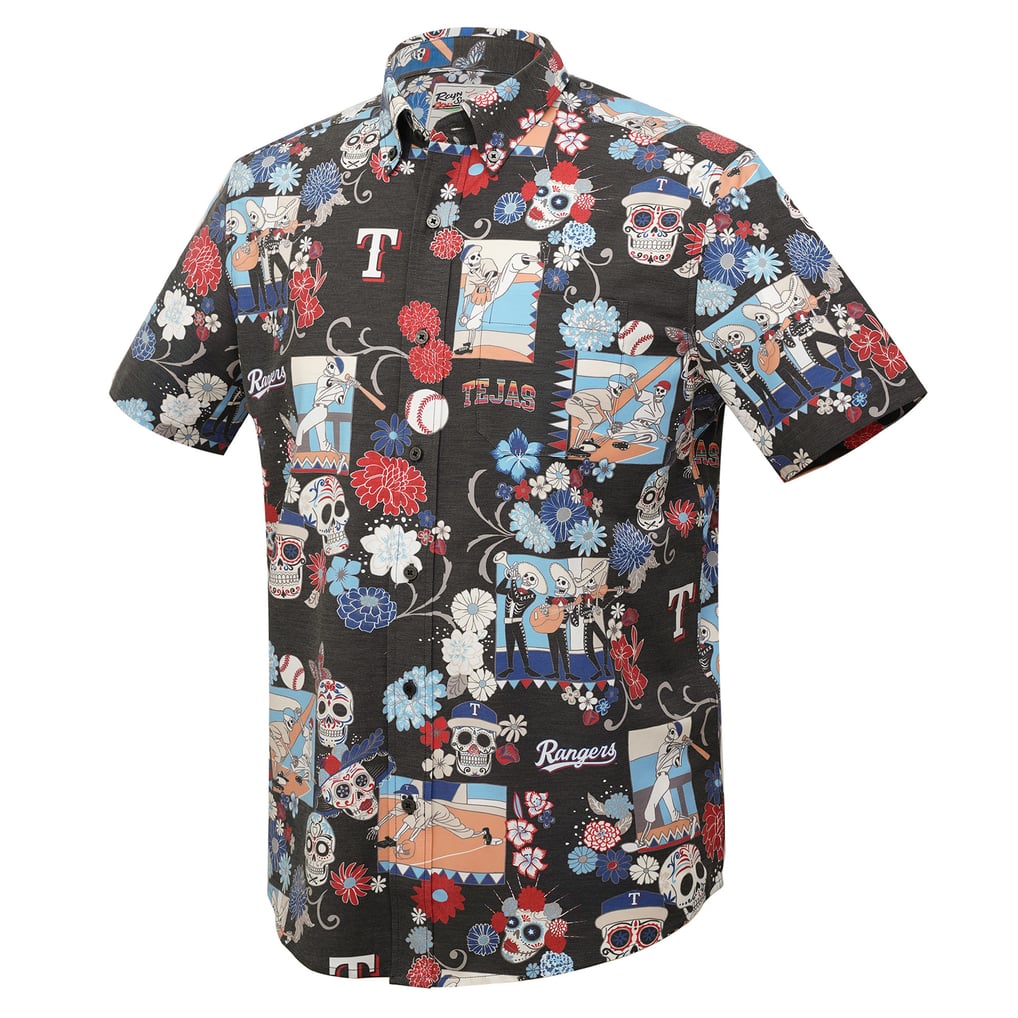 Texas Rangers Reyn Spooner Día De Los Muertos Tri-Blend Button-Down Shirt - Black