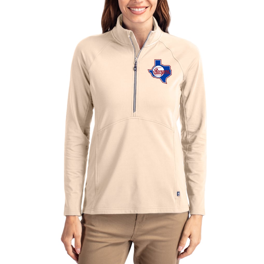 Texas Rangers Cutter & Buck Women's Cooperstown Collection Adapt Eco Knit Stretch Half-Zip Pullover - Tan