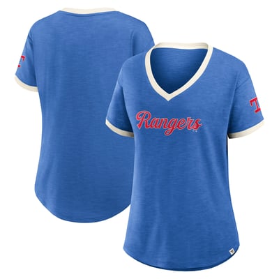 Texas Rangers Fanatics Women's Relaxed Fit Vintage Play​ Slub V-Neck Fashion Top - Royal
