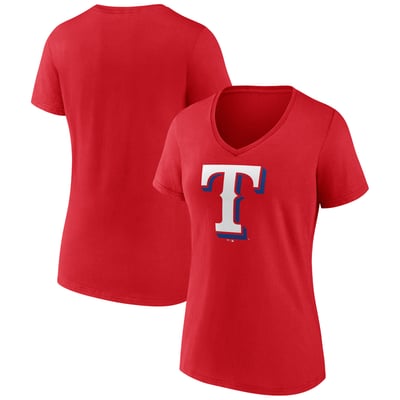  Texas Rangers Logo Athletic Women's Official Logo Athletic V-Neck T-Shirt - Red