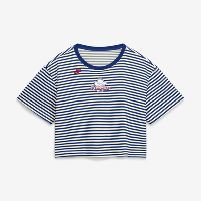 Texas Rangers Nike Women's Cooperstown Collection Striped Cropped T-Shirt - Royal/Cream