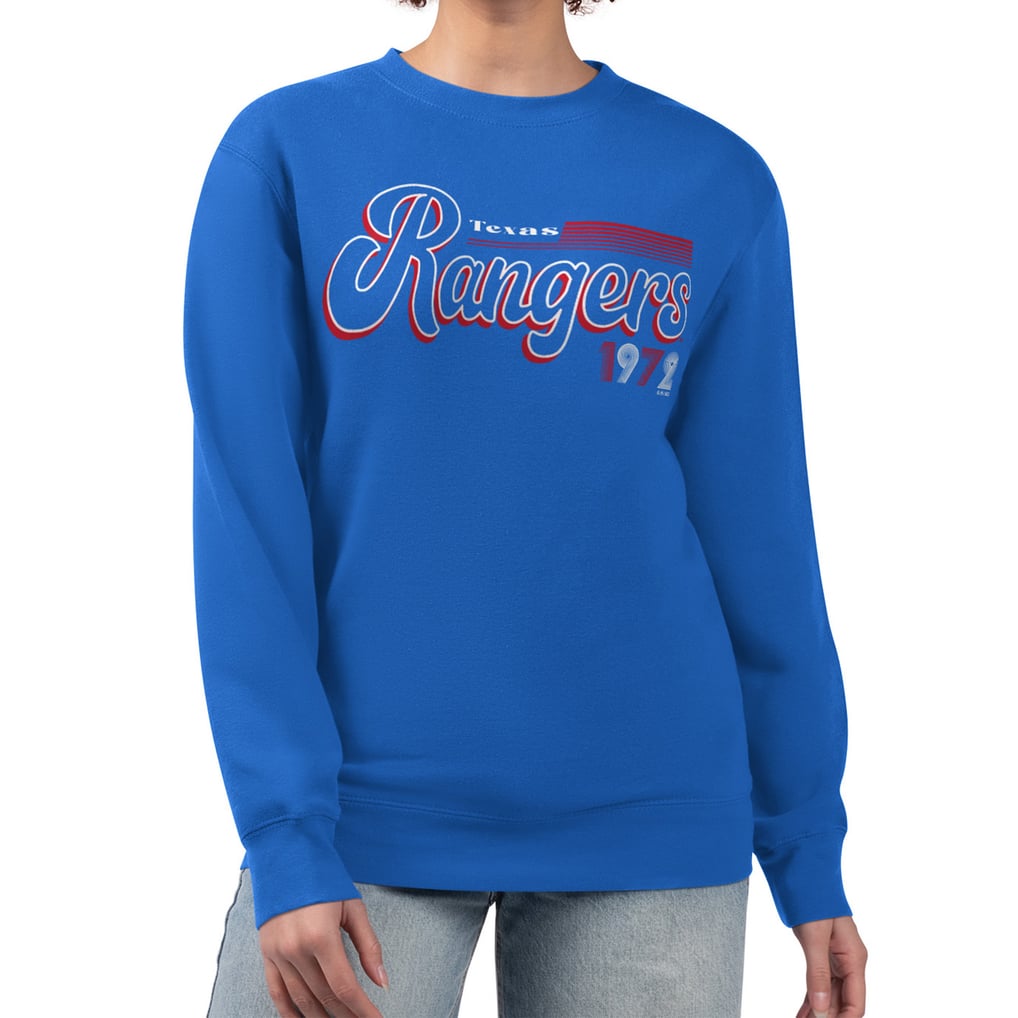Texas Rangers Starter Women's Groovy Script Team Fleece Pullover Sweatshirt - Royal