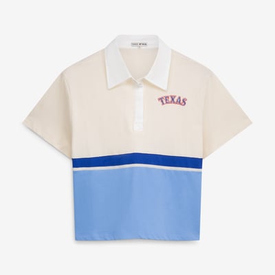  Texas Rangers Terez Women's Colorblock Rugby Polo - Cream