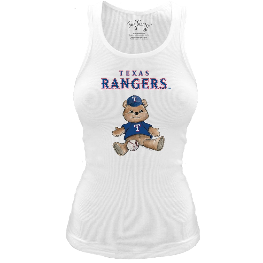 Texas Rangers Tiny Turnip Women's Fitted Teddy Bear Tri-Blend Tank Top - White