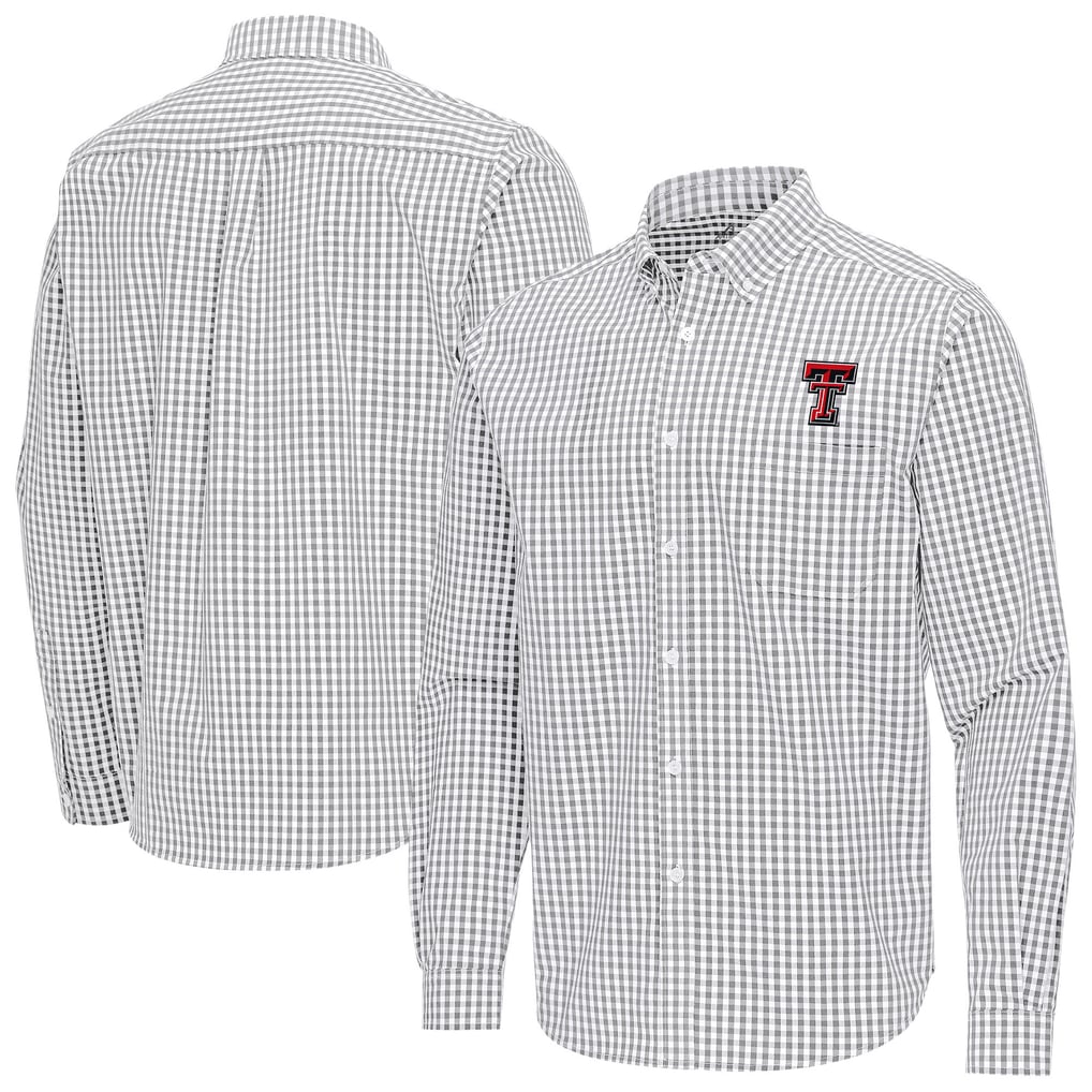 Texas Tech Red Raiders Antigua Ellis Woven Tri-Blend Long Sleeve Button-Down Shirt - Gray