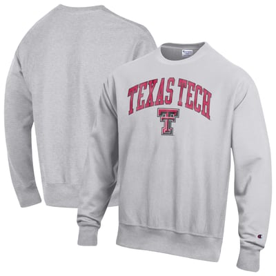 Texas Tech Red Raiders Champion Distressed Arch Over Logo Reverse Weave Crew Neck Sweatshirt - Gray