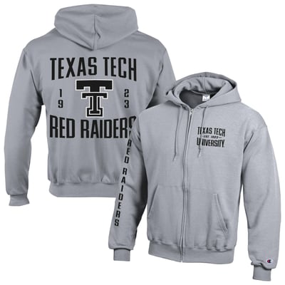  Texas Tech Red Raiders Champion Varsity Powerblend Full-Zip Fleece Hoodie - Heather Gray