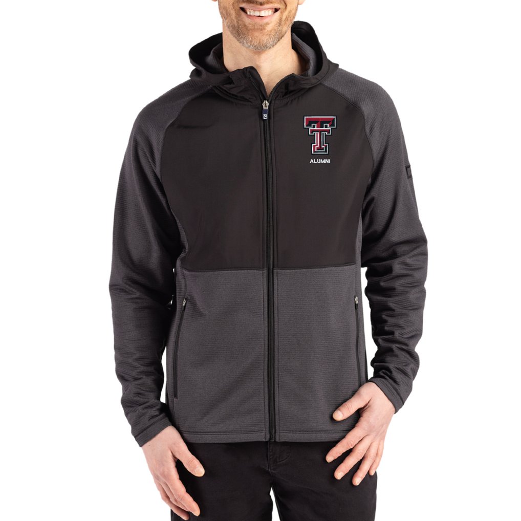 Texas Tech Red Raiders Cutter & Buck Peshastin Eco Fleece Recycled Raglan Full-Zip Tri-Blend Hybrid Jacket - Heather Black