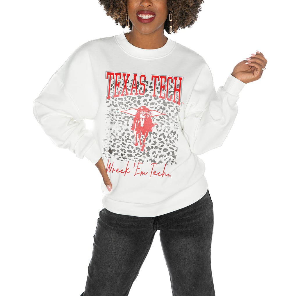 Texas Tech Red Raiders Gameday Couture Women's Oversized Drop Shoulder Fleece Drop Pullover Sweatshirt - White