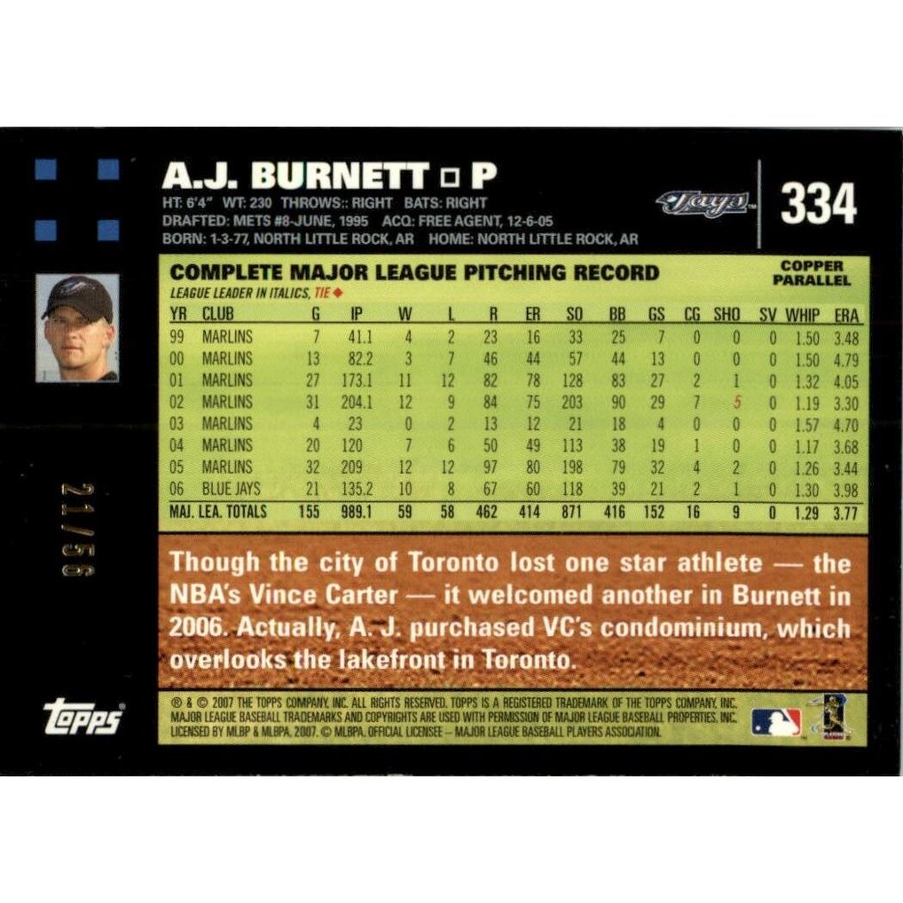2007 Topps Copper #334 A.J. Burnett
