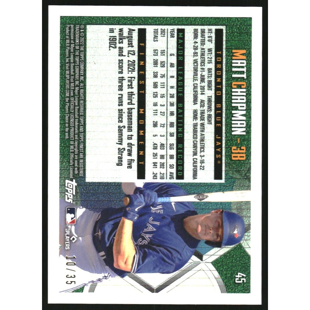 2022 Finest Flashbacks Prism Refractors #45 Matt Chapman