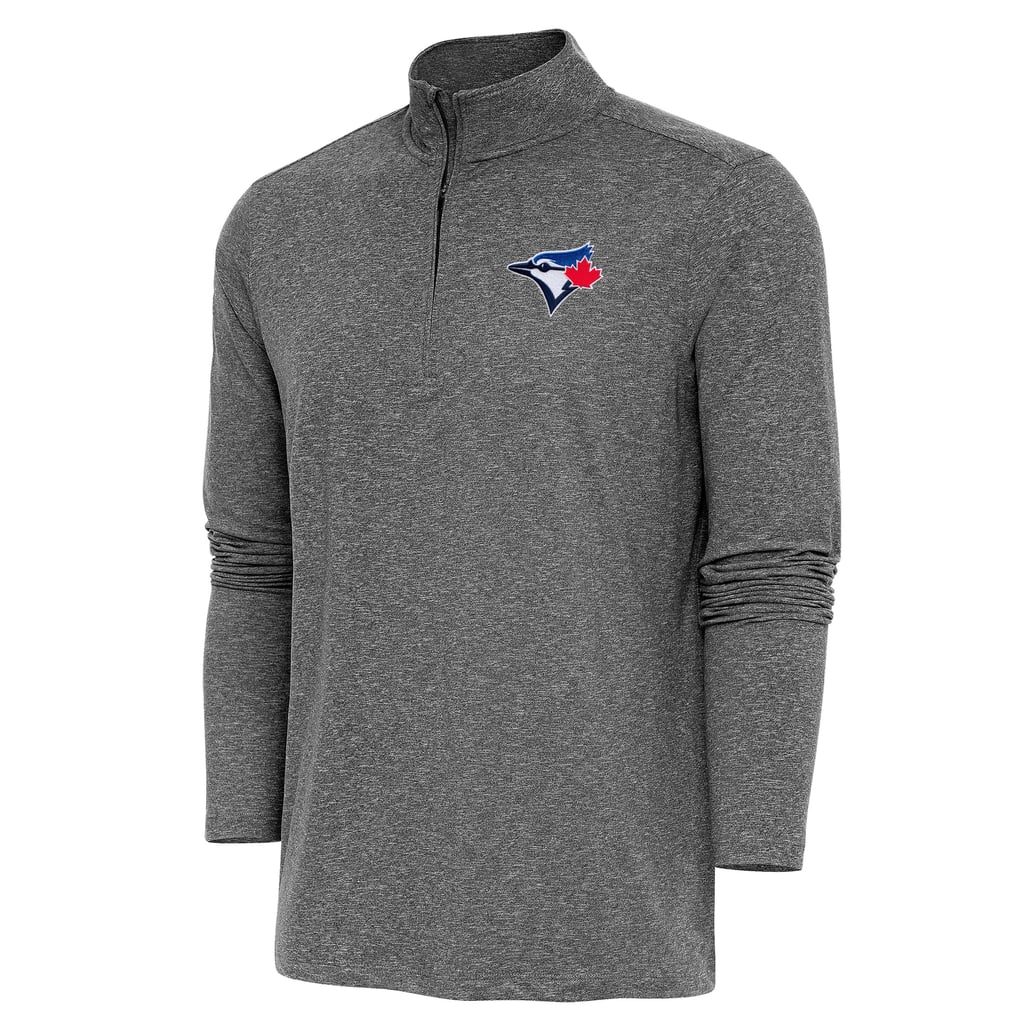  Toronto Blue Jays Antigua Hunk Quarter-Zip Pullover Top - Heather Black