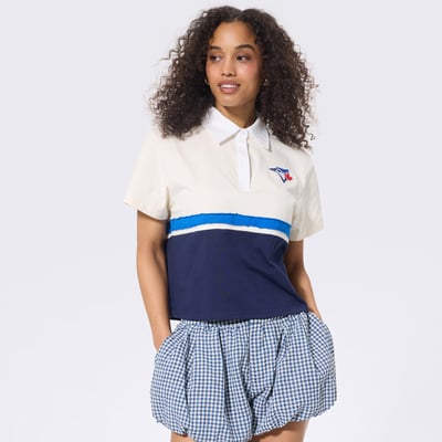  Toronto Blue Jays Terez Women's Cropped Rugby Polo - Cream