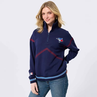  Toronto Blue Jays Terez Women's Baseball Stitch Quarter-Zip Pullover - Navy