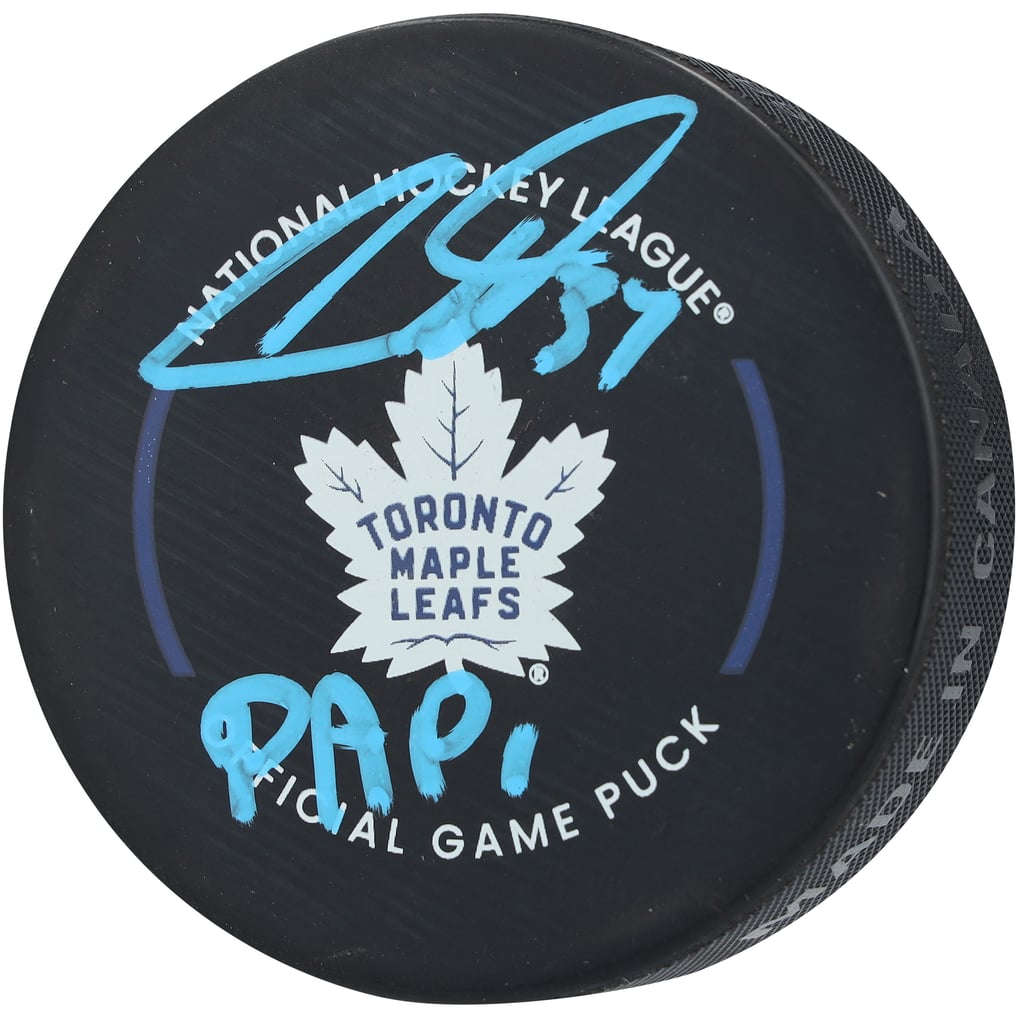 Auston Matthews Toronto Maple Leafs Autographed Fanatics Authentic Official Game Puck with "Papi" Inscription 