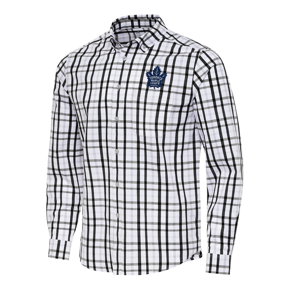  Toronto Maple Leafs Antigua Tending 2 Button-Down Long Sleeve Shirt - Black/Gray