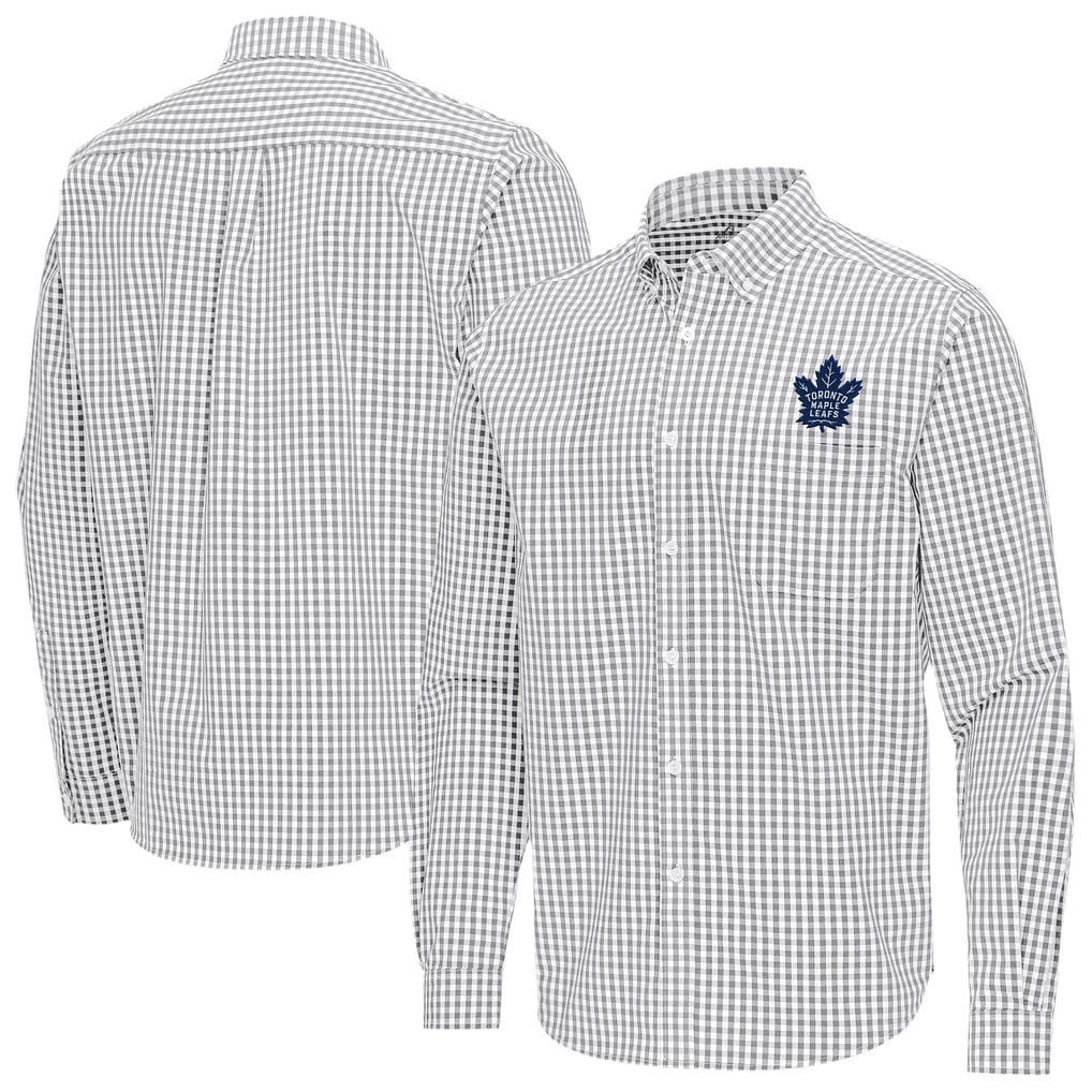 Toronto Maple Leafs Antigua Ellis Tri-Blend Long Sleeve Button-Down Shirt - Gray