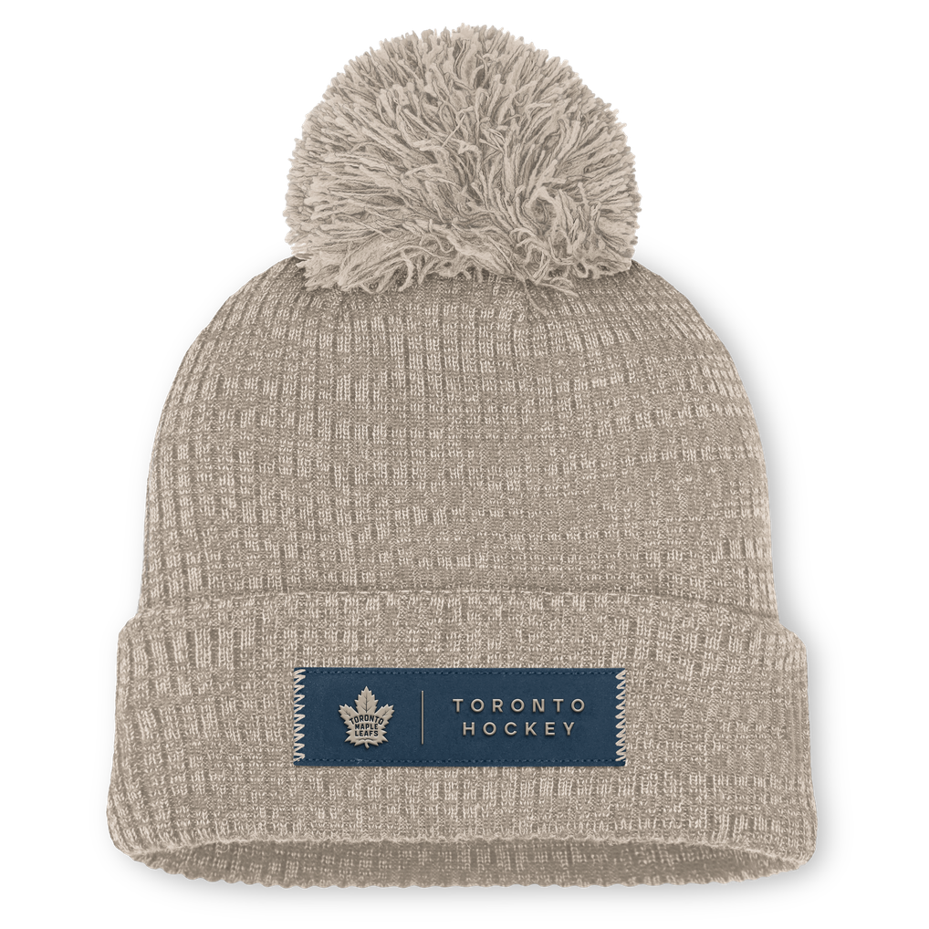 Toronto Maple Leafs Fanatics Women's Authentic Pro Road Cuffed Knit Hat with Pom - Light Beige