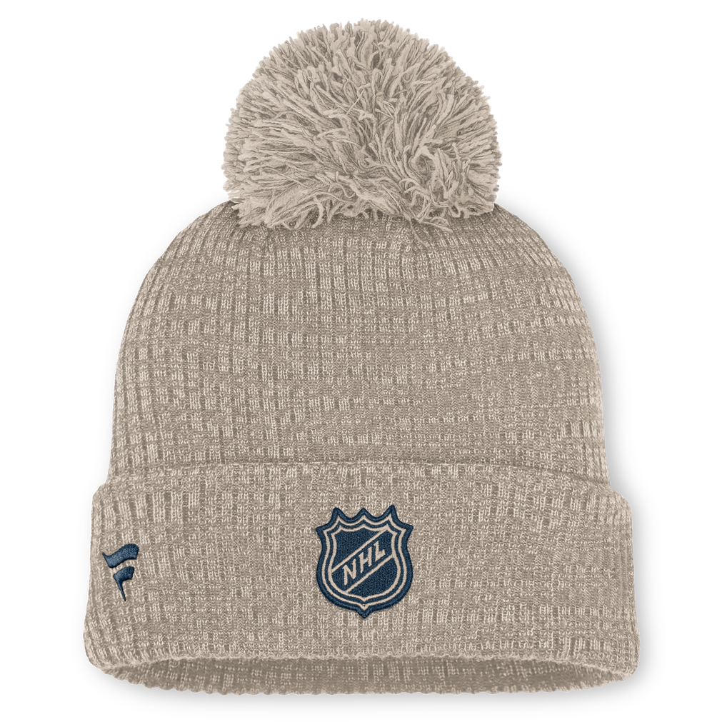 Toronto Maple Leafs Fanatics Women's Authentic Pro Road Cuffed Knit Hat with Pom - Light Beige