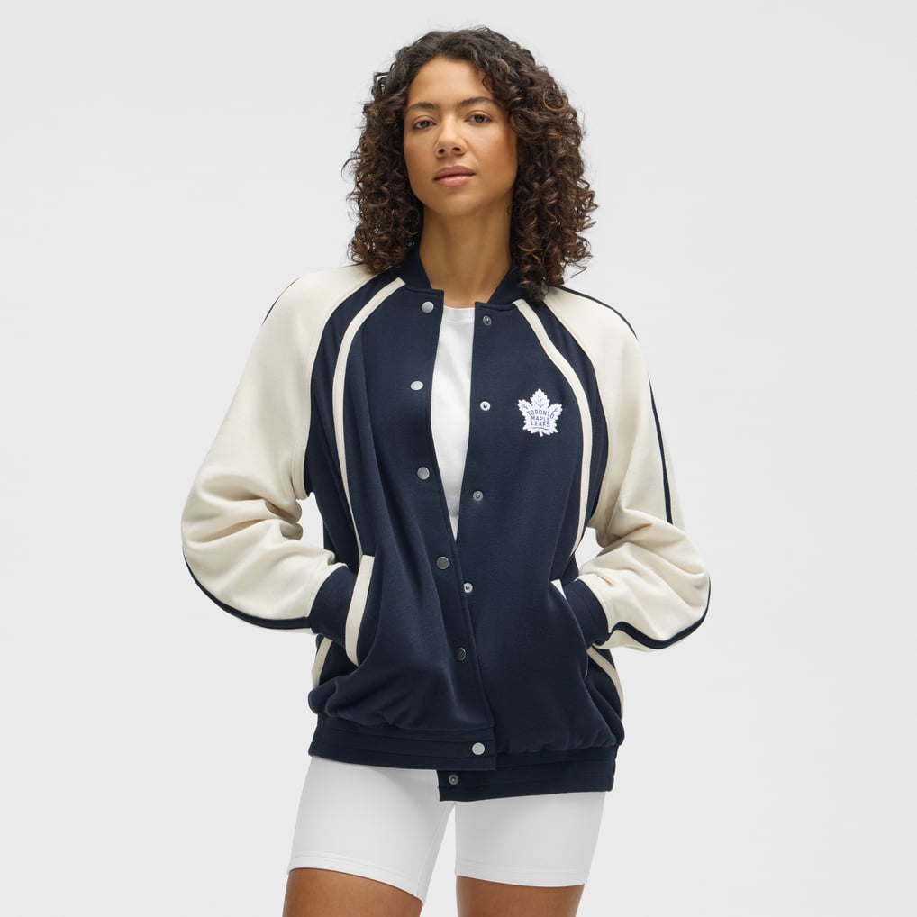 Toronto Maple Leafs lululemon Women's Scuba Oversized Full-Snap Varsity Jacket - True Navy