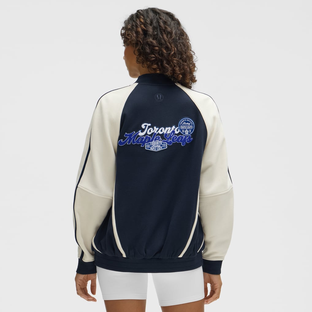 Toronto Maple Leafs lululemon Women's Scuba Oversized Full-Snap Varsity Jacket - True Navy