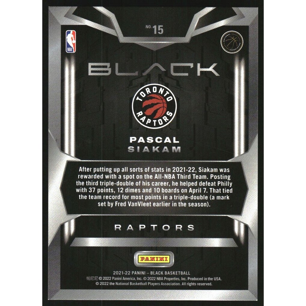 2021-22 Panini Black Gold #15 Pascal Siakam