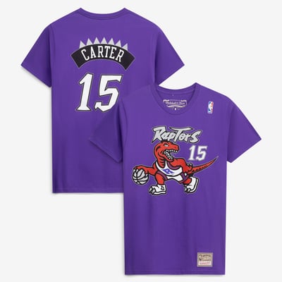 Vince Carter Toronto Raptors Mitchell & Ness Hardwood Classics Stitch Name & Number T-Shirt - Purple