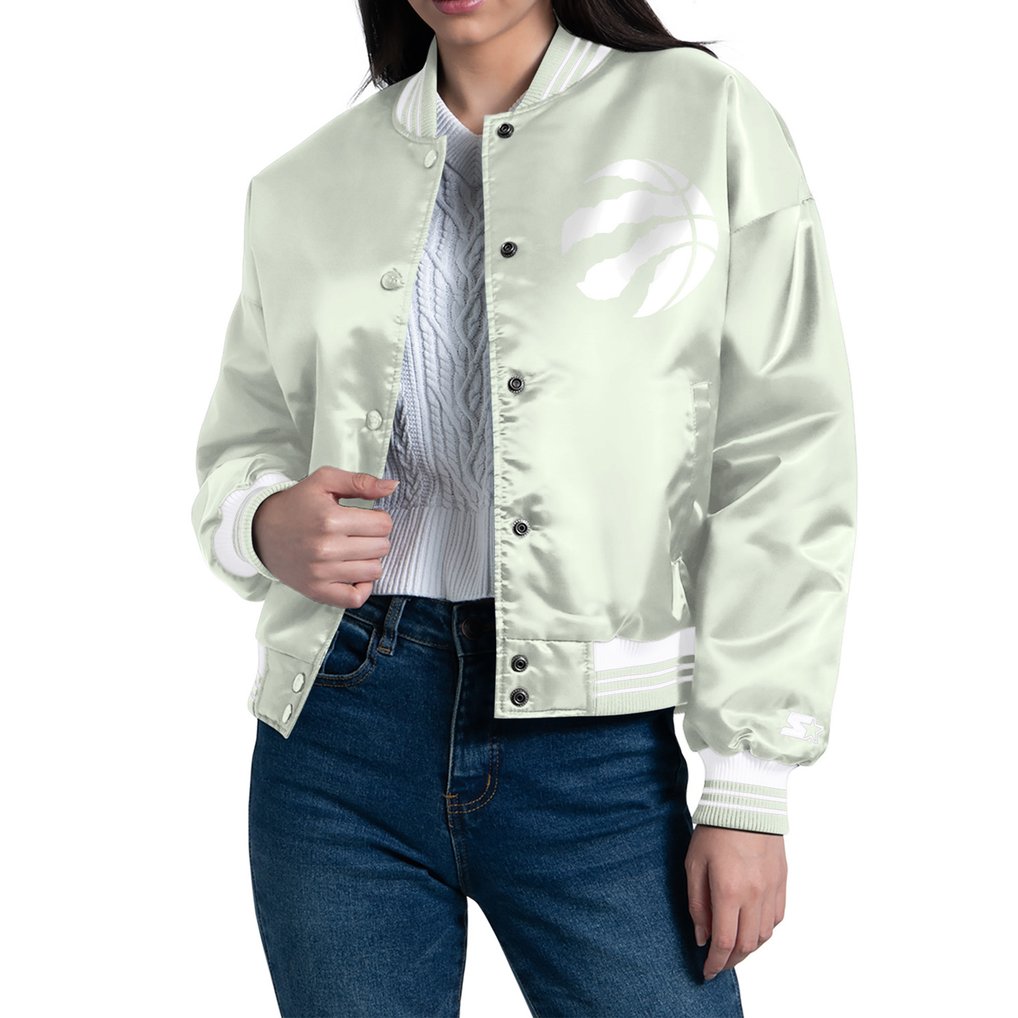 Toronto Raptors Starter Women's Printed Script Cropped Satin Varsity Full-Snap Jacket - Green