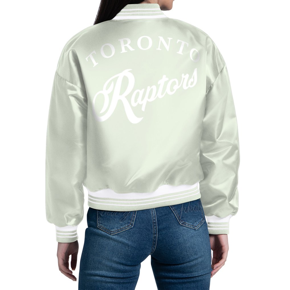 Toronto Raptors Starter Women's Printed Script Cropped Satin Varsity Full-Snap Jacket - Green