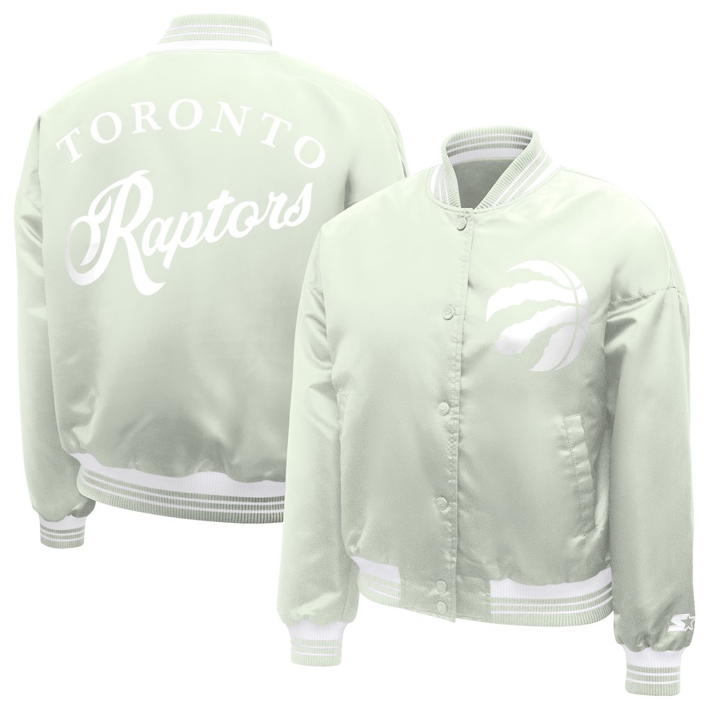 Toronto Raptors Starter Women's Printed Script Cropped Satin Varsity Full-Snap Jacket - Green