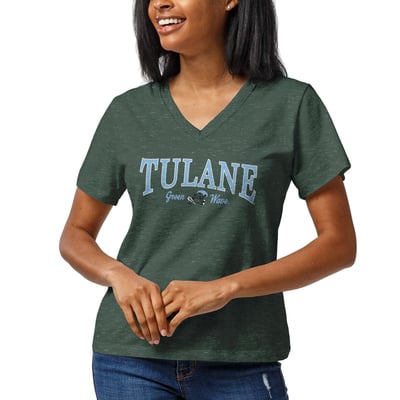 Tulane Green Wave League Collegiate Wear Women's Intramural Boyfriend V-Neck T-Shirt - Heathered Green