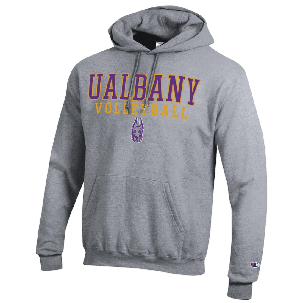 UAlbany Great Danes Champion Volleyball Stack Powerblend Pullover Hoodie – Gray