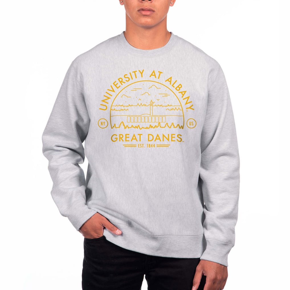 UAlbany Great Danes Uscape Apparel Premium Heavyweight Pullover Sweatshirt - Heather Gray