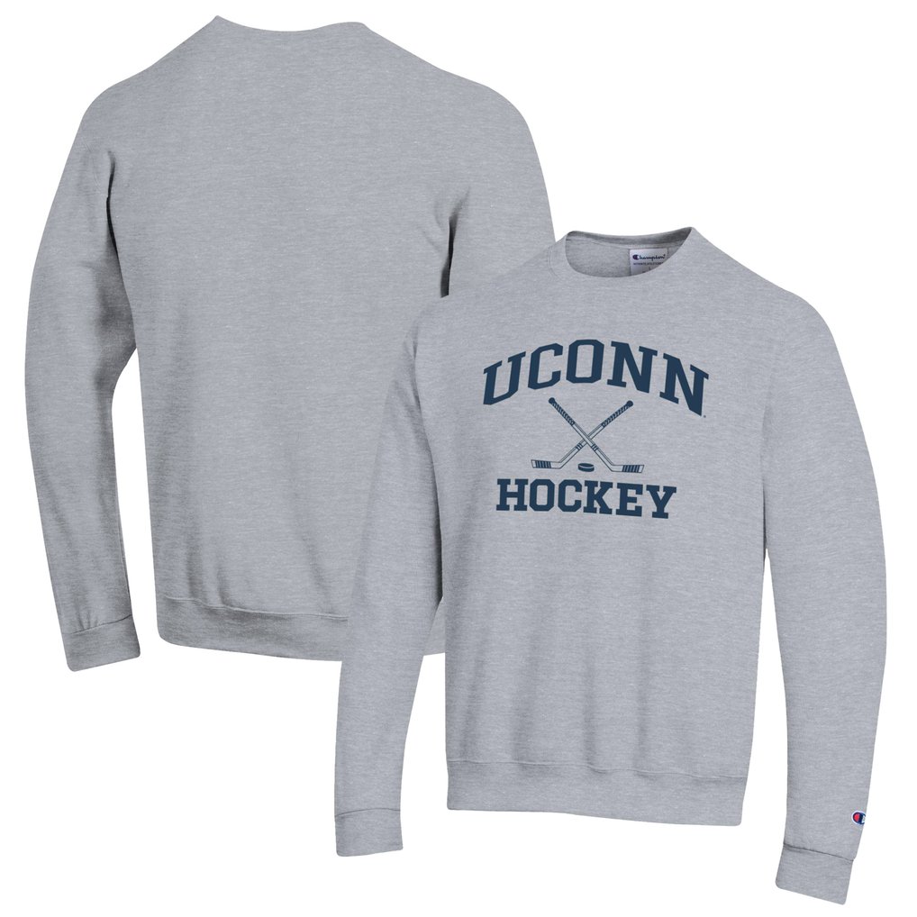 UConn Huskies Champion Hockey Icon Powerblend Pullover Sweatshirt - Heather Gray