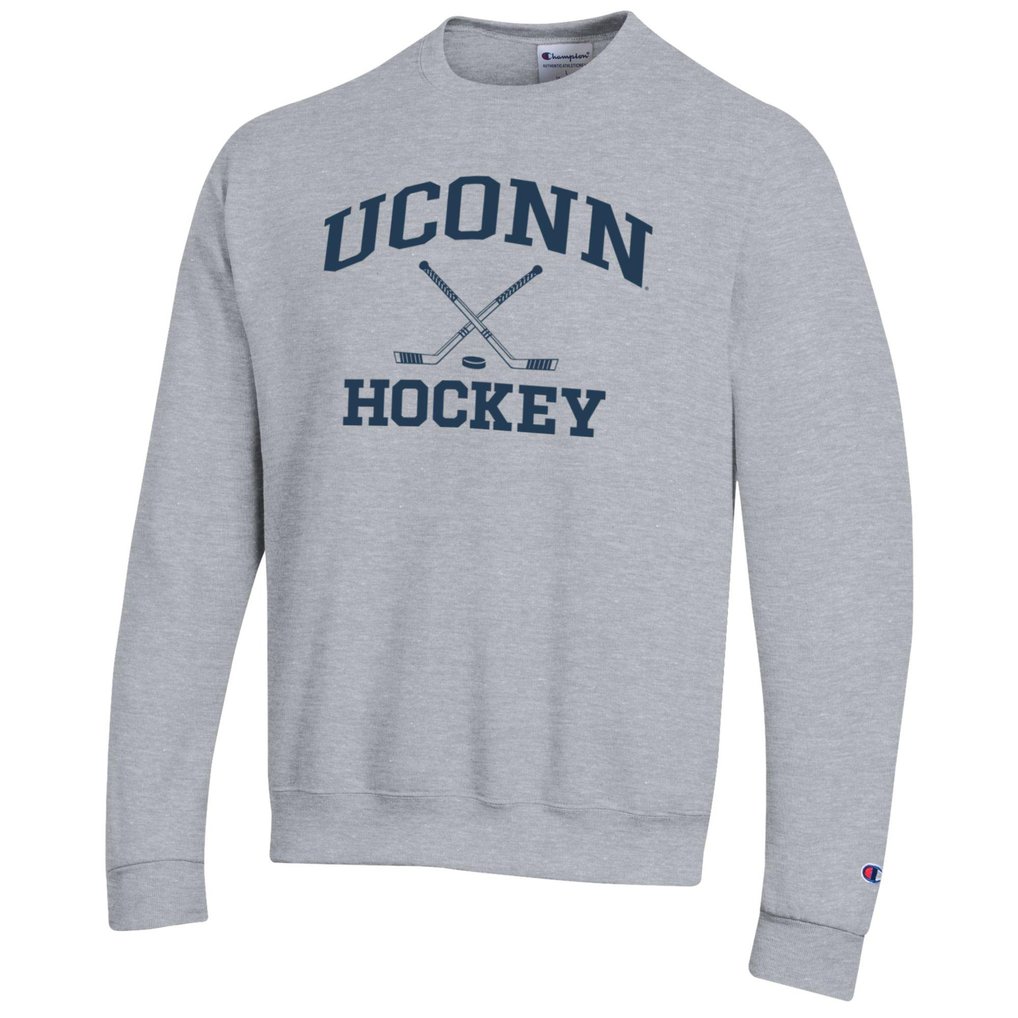 UConn Huskies Champion Hockey Icon Powerblend Pullover Sweatshirt - Heather Gray