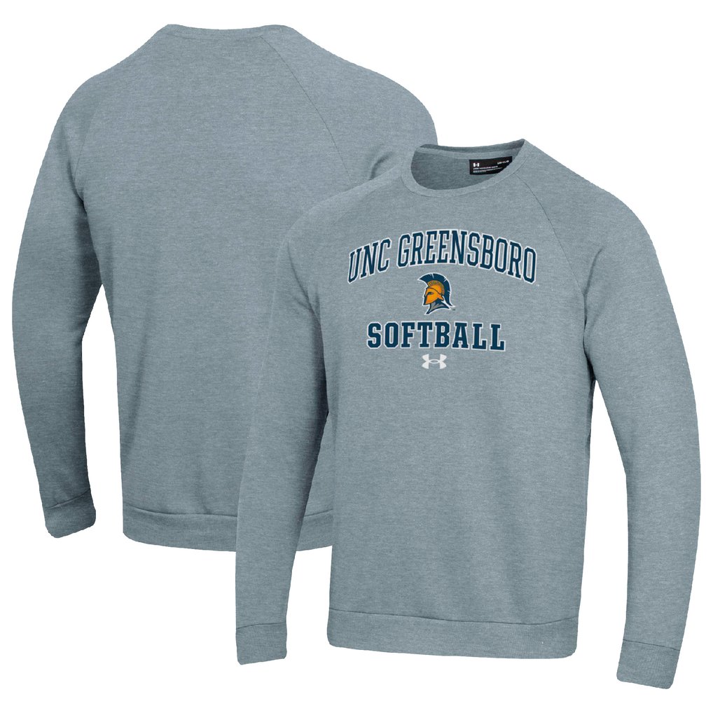 UNCG Spartans Under Armour All Day Arch Softball Fleece Raglan Pullover Sweatshirt - Gray
