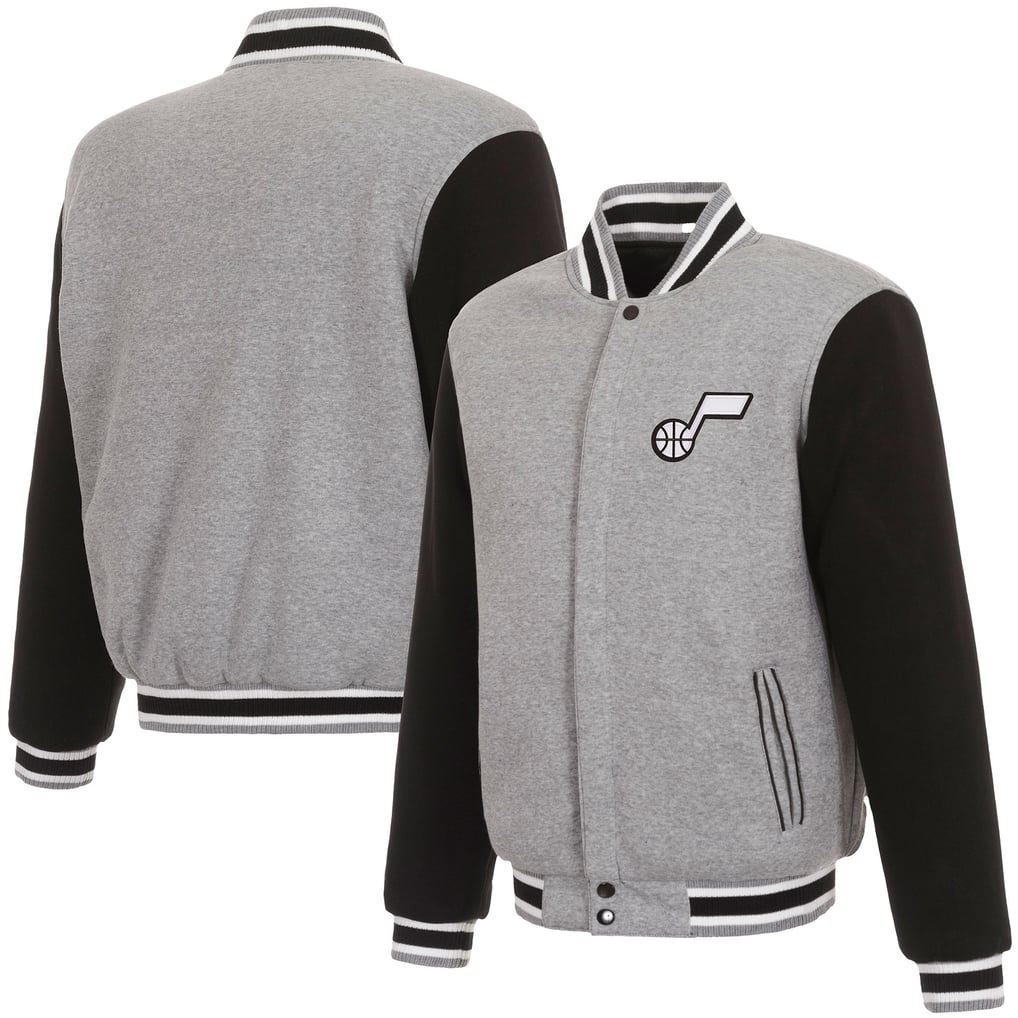 Utah Jazz JH Design Two-Tone Reversible Fleece Full-Snap Jacket - Gray/Black