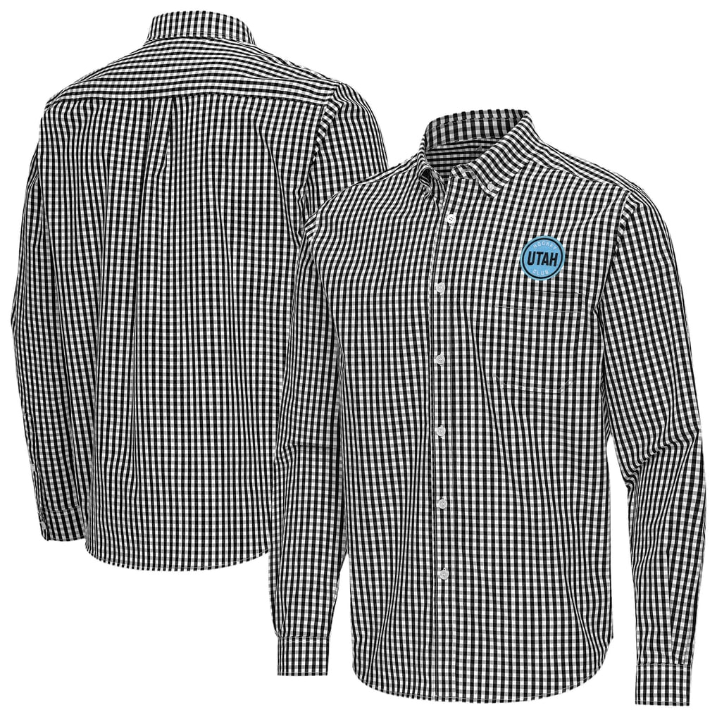 Utah Mammoth Antigua Ellis Tri-Blend Long Sleeve Button-Down Shirt - Black