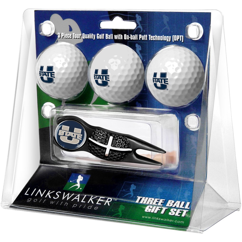 Utah State Aggies 3-Pack Golf Ball Gift Set with Black Crosshair Divot Tool