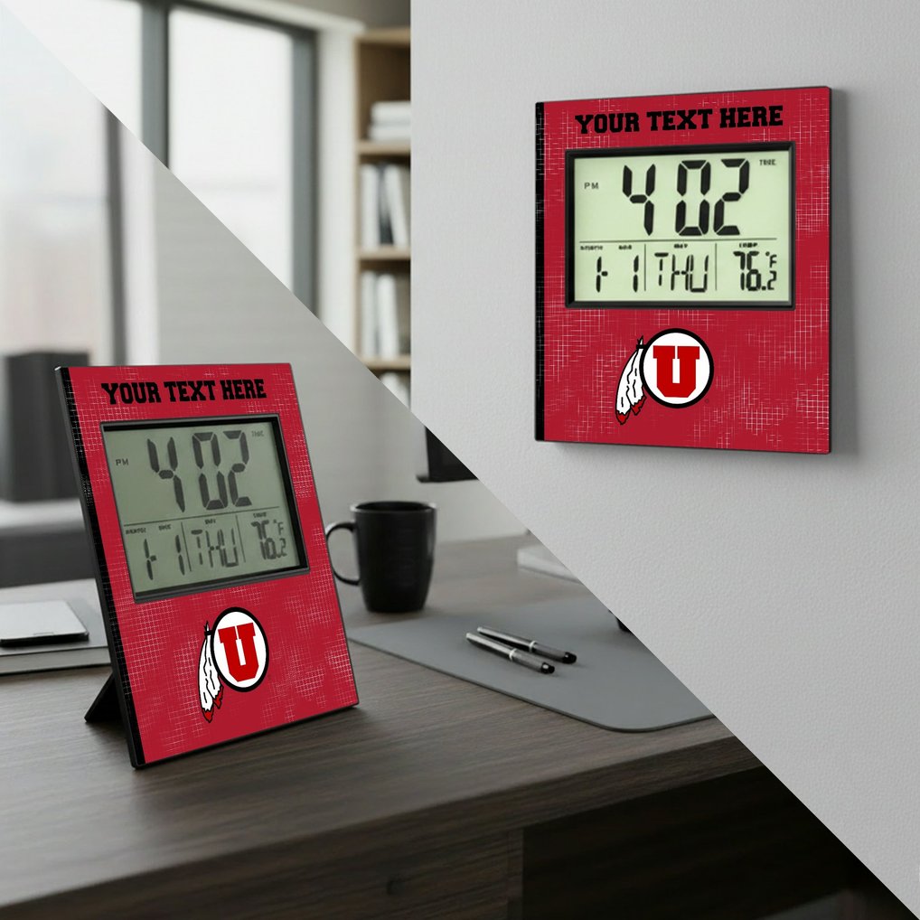Utah Utes Keyscaper Cross Hatch Personalized Digital Desk Clock