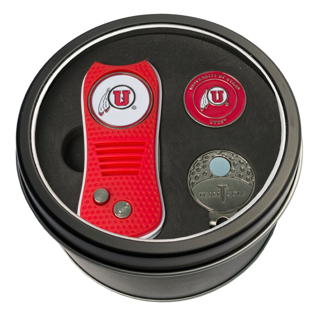 Utah Utes Divot Tool, Ball Marker & Cap Clip Personalized Tin Gift Set