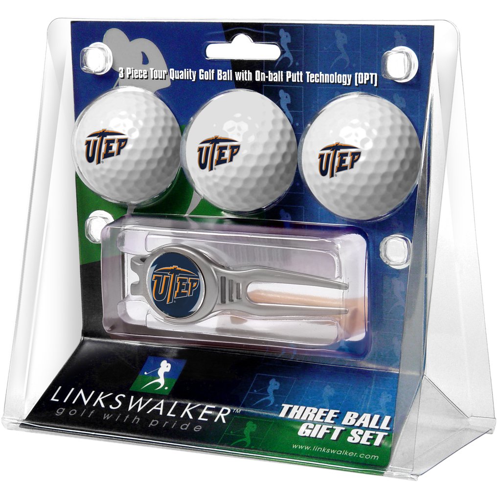 UTEP Miners 3-Ball Golf Ball Gift Set with Kool Divot Tool