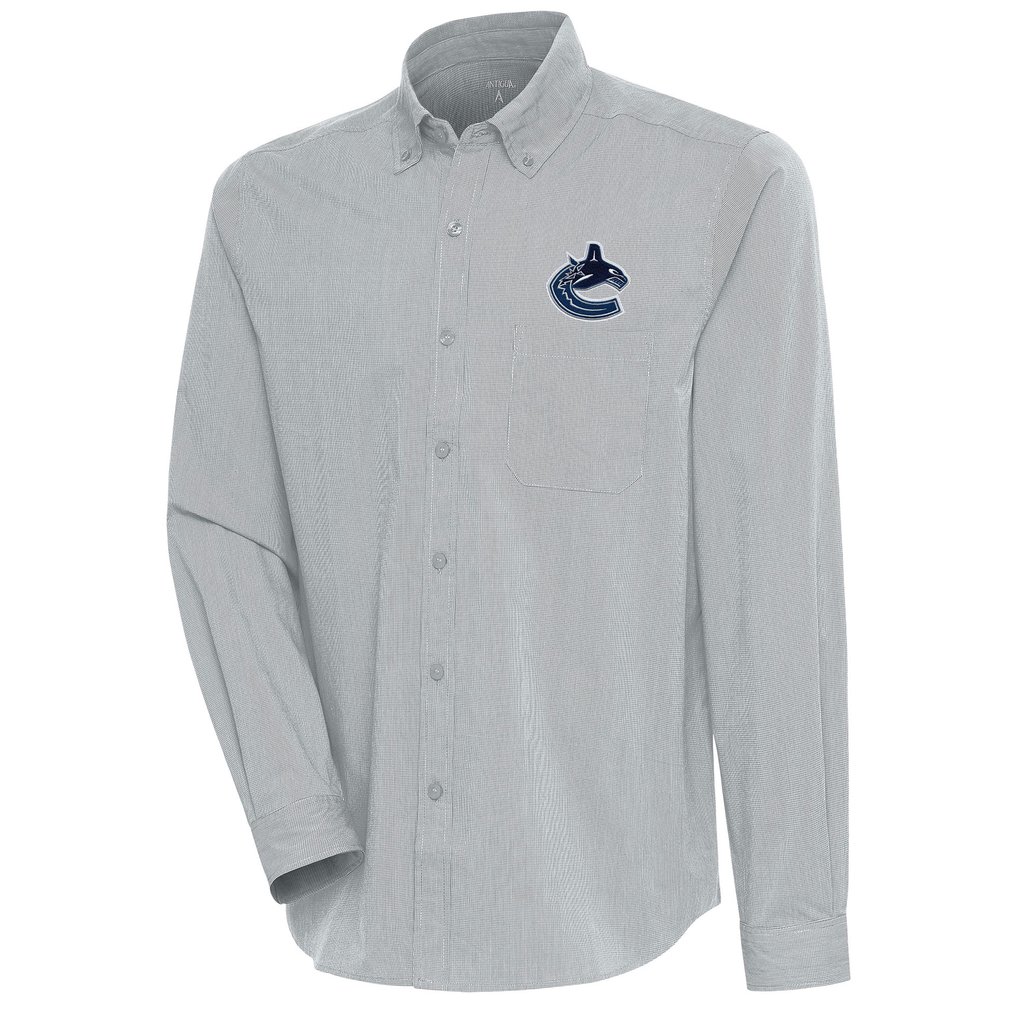  Vancouver Canucks Antigua Compression Tri-Blend Button-Down Shirt - Heather Gray