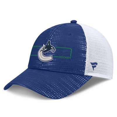 Vancouver Canucks Fanatics Authentic Pro Rink Boxed Logo Trucker Hat - Blue