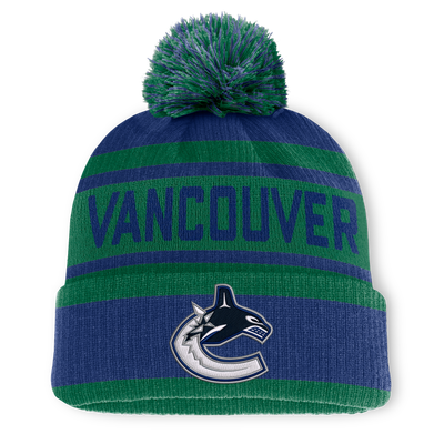 Vancouver Canucks Fanatics Fundamental Cuffed Knit Hat with Pom - Blue/Green