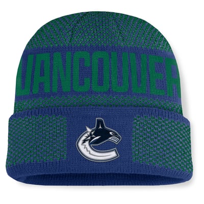 Vancouver Canucks Fanatics Fundamentals Shelter Cuffed Knit Hat - Blue/Green